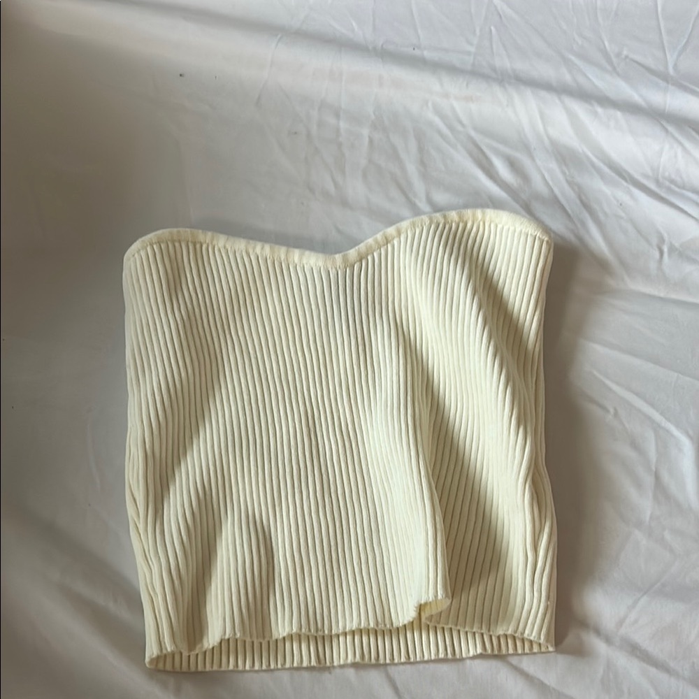 Cream Ribbed Strapless Top